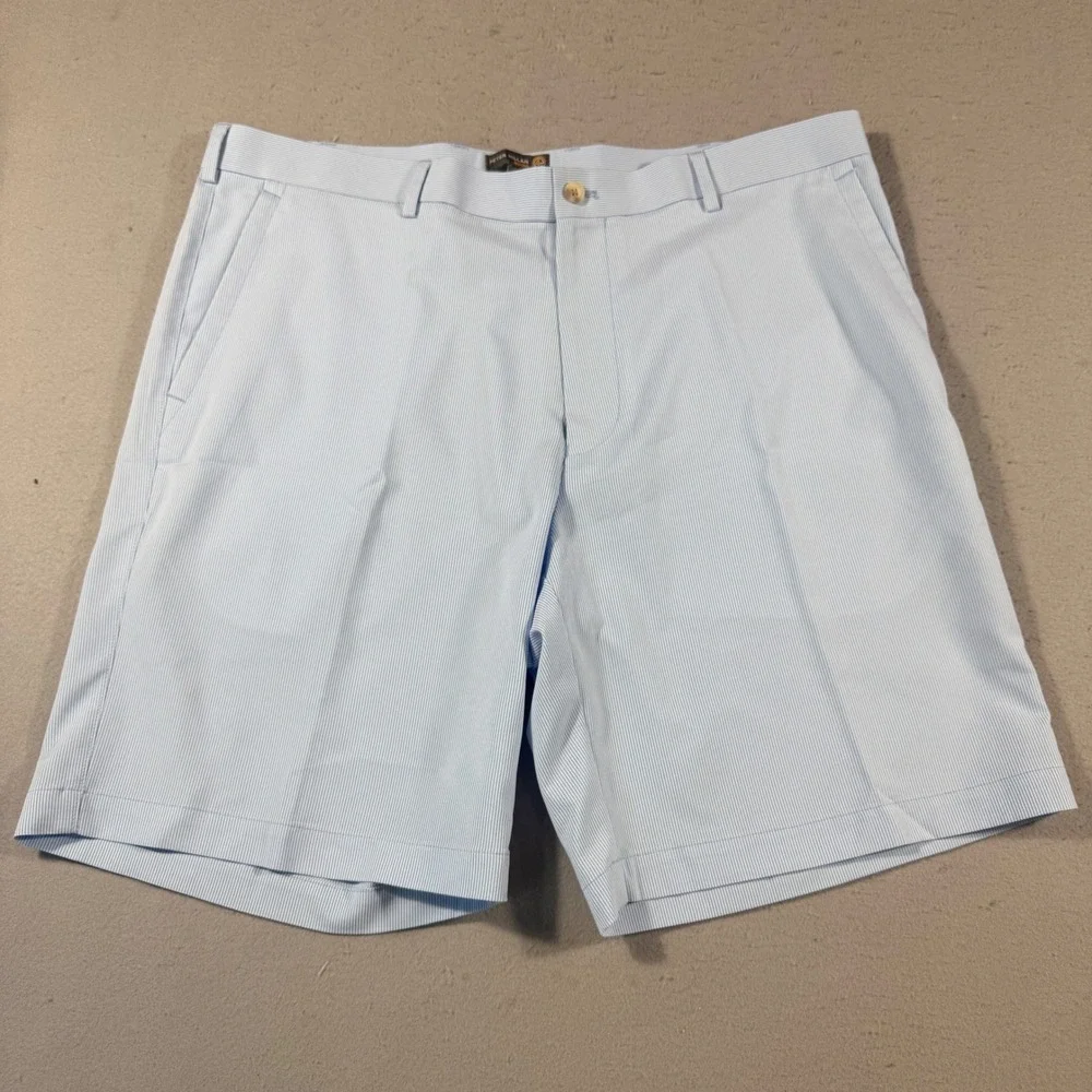 Peter Millar Wicking Golf Short Men 38 Blue White Stripe Crown Sport Performance